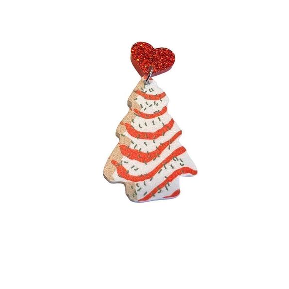 Little Debbie Christmas tree snack earrings holidays hearts dangling - Picture 3 of 5